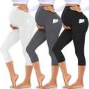 Hi Clasmix 3 Pack Maternity Capri Leggings with Pockets-Buttery Soft Workout Pregnancy Yoga Pants (Large)