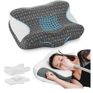 Elviros Cervical Neck CPAP Pillow for Sleeping, Ergonomic Adjustable Height Neck Support Memory Foam Bed Pillow for CPAP Users with Sleep Apnea, Suitable for Side and Back Sleepers