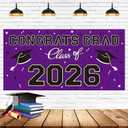 5 x 2026 Graduation Party Plastic Backdrop - 65" x 32.7" Congrats Grad Banner in Purple, Large Class of 2026 Decorations, Photography & Grad Party Supplies