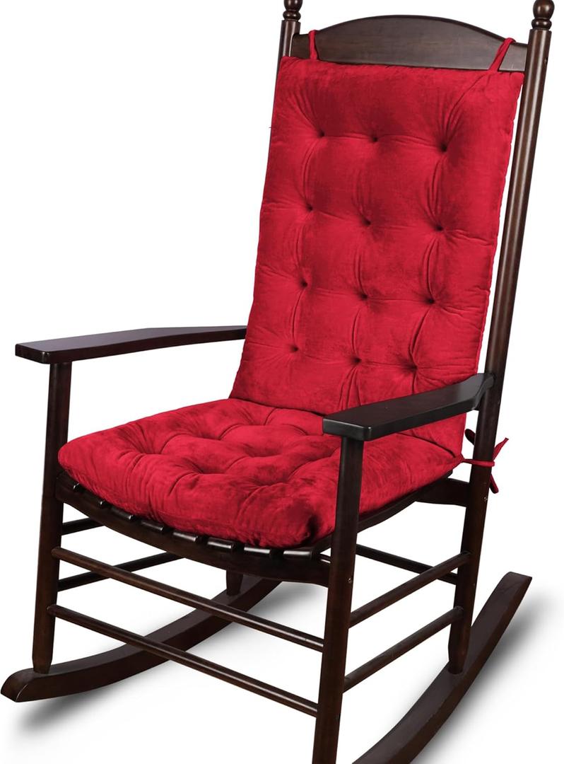 ELFJOY Rocking Chair Cushion Large Rocking Chair Pads with Ties Premium Tufted High Back and Seat Cushion 2 Piece Set Burgundy
