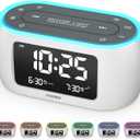 HOUSBAY Glow Small Alarm Clock Radio for Bedrooms with 7 Color Night Light, Dual Alarm, Dimmer, USB Charger, Battery Backup, Nap Timer, FM Radio with Auto-Off Timer for BedsideWhite