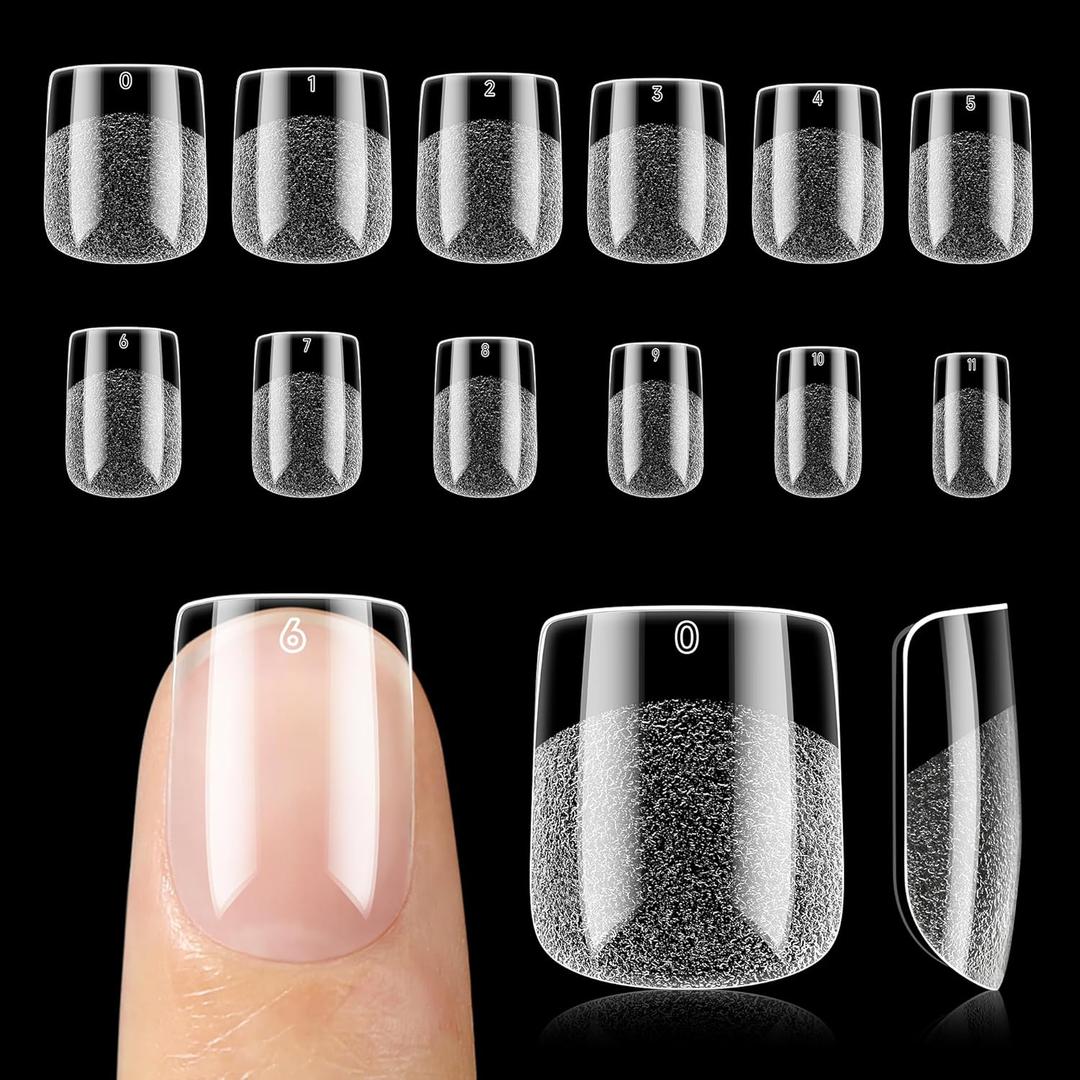 UNA GELLA Nail Tips Square: Pre-etched Matte Extra Short Square Soft Gel Nail Tips Full Cover 120pcs False Fake Nails Tips for Acrylic Nails Clear Gelly Tips Home DIY Salon 12 Sizes for Women, C-XS Square