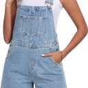 Skirt BL Denim Overall Shorts for Women Casual Adjustable Straps Bib Jean Short Overalls Shortalls with Pockets Summer (Medium, Light Blue)