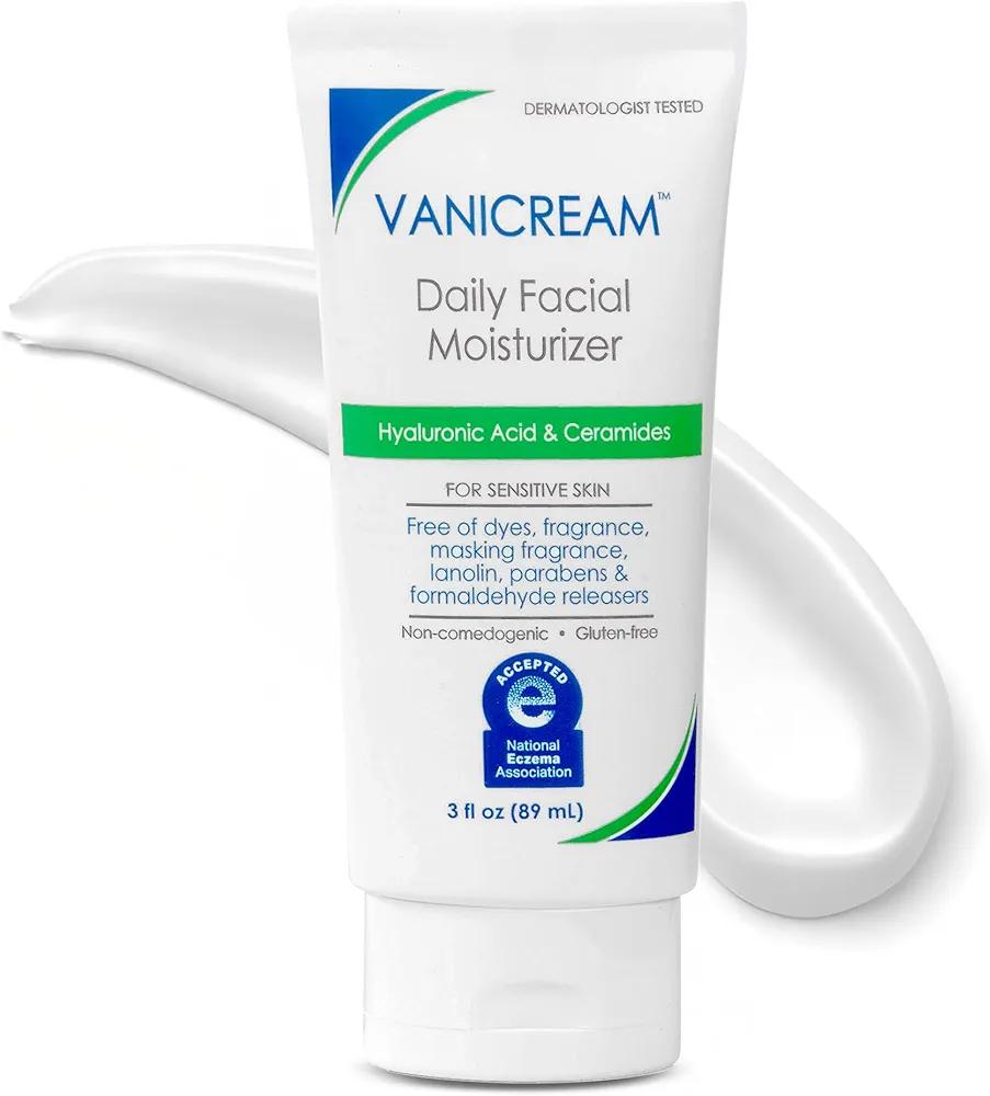 Vanicream Daily Facial Moisturizer With Ceramides and Hyaluronic Acid - Formulated Without Common Irritants for Those with Sensitive Skin, 3 fl oz (Pack of 1)