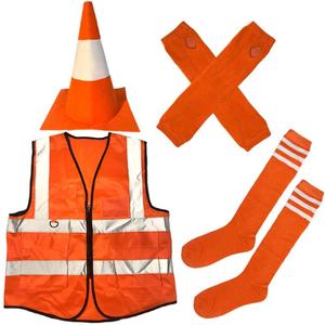 4Pcs Traffic Cone Costume Halloween Construction Orange Traffic Cone Hat Reflective Vest with Glove and Sock for Men Women Adult Party Costume 4Pcs Traffic Cone Costume Halloween Construction Orange Traffic Cone Hat Reflective Vest with Glove and Sock for Men Women Adult Party Costume