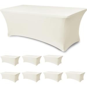 Spandex Table Cloths for 6 Foot Rectangle Tables-8 Pack Fitted Stretch Cream Table Covers-Elastic Folding Tablecloths for Party, Vendor Booth Display, Banquet Buffet Event, Craft Trade Show