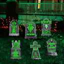 Glowing in The Dark Halloween Tombstones Decoration, 6Pcs 16.5"x10" Spooky Graveyard Outdoor Decor for Yard, Home, Parties, Waterproof Plastic Grave Markers
