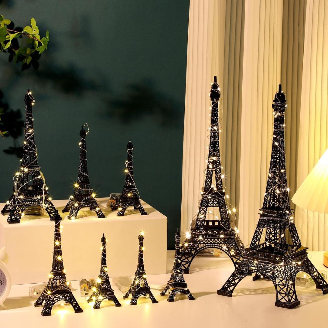Hicarer 9 Pcs Eiffel Tower Statue Decor 5-15 Inch 5 Size Alloy Metal Paris Eiffel Tower Craft French Party Decoration for Living Room Table Stand Holder Collectible Gift(Black)