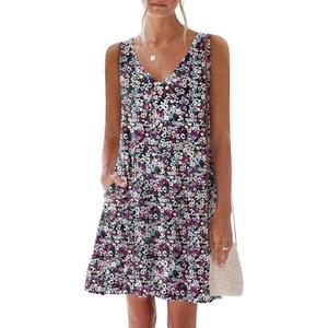 nclook Womens 2025 Summer Casual Dress Sweet Cute V Neck Sleeveless Mini Dresses with Pockets, 2XL