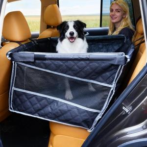 Dog Car Seat for Large Dogs, Back Seat Extender with Mesh Windows, Strong Support Dog Car Seat Cover for Cars, Trucks and SUVs (Black and Silver)
