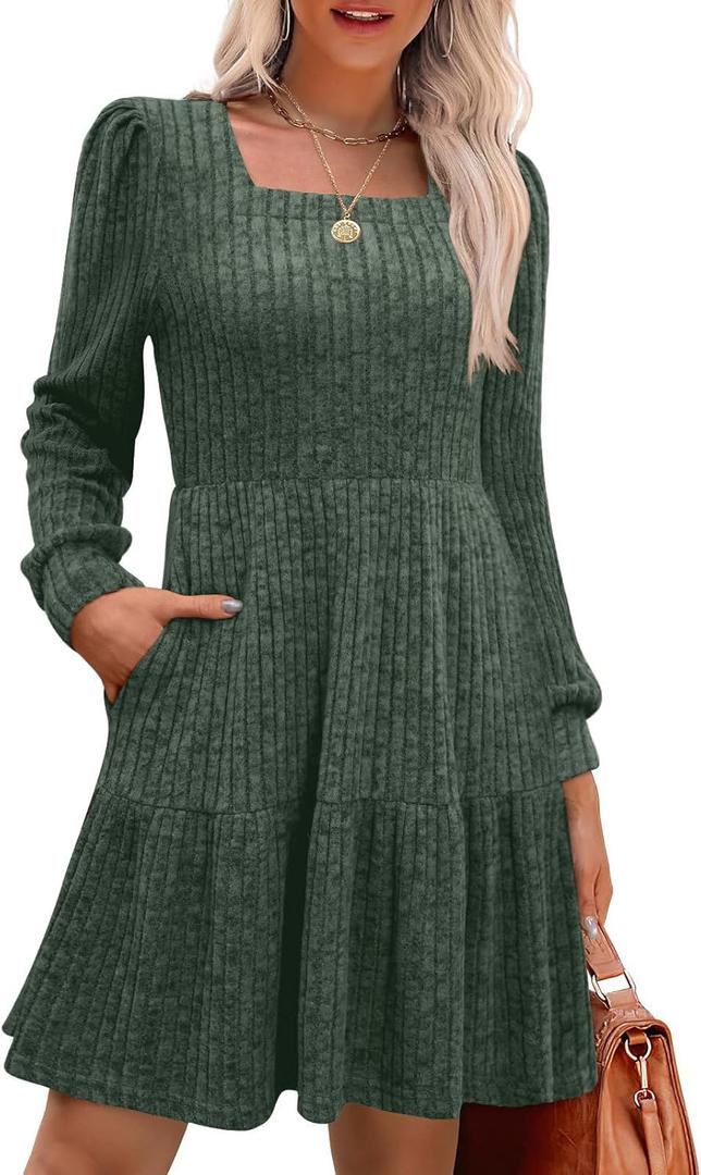 MixShe Women's Fall Dresses 2025 Square Neck Long Sleeve Winter Dress (Medium)