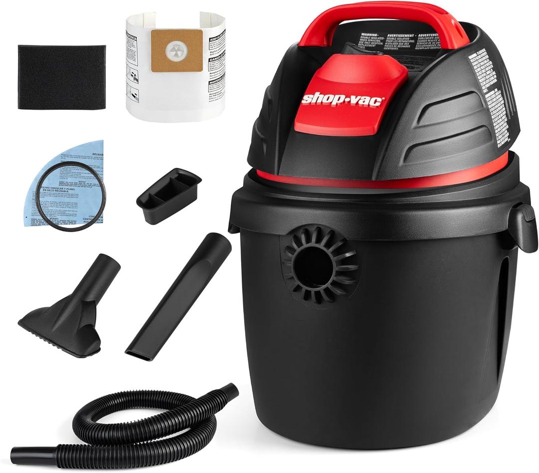 Shop-Vac 9303511 2.5 Gallon Wet Dry Vacuum, 2.5 Peak HP, 1.25 Inch Diameter x 4 Foot Hose, 6 Ft Cord Length, Wall Mounted, Includes Filters, Ideal for Jobsite, Garage, Car & Workshop