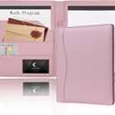 Leather Portfolio Binder 5 x 8, Mini Soft Leather Padfolio A5 Business Binder Legal Writing Pad Junior Size Document Organizer for Present Gift Kid Men Women Pink