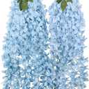 2PCS Artificial Blue Hanging Wisteria Flowers, 2.95ft Wisteria Garland with 5 Branches Realistic Silk Hanging Flowers for Decoration, Wedding Arch, Party Backdrop, and Home Wall Decor