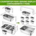 Ziliny Ice Food Serving Display Container 7 Pans Cooled Condiment Dispenser and Clear Roll Top Cover Stainless Steel Buffet Serving Tray Salad Bar Cooler Spice Food Display Rack for Buffet
