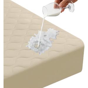 Waterproof Mattress Protector,Queen Mattress Protector Fitted Up to 16" Deep Pocket, Soft Breathable Bed Mattress Cover for Bedroom,Doom Room Machine Washable,(Khaki)