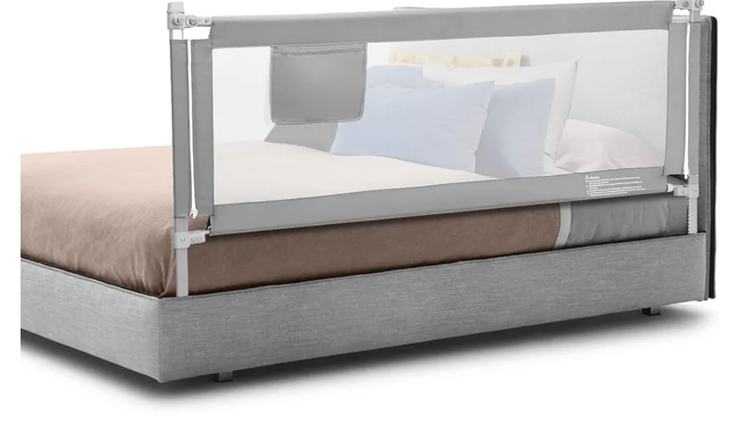Q-MIULIKE Baby Bed Rail for Toddlers Portable Foldable 27 Height Adjustable Travel Toddler Bed Rails Easy to Install Suitable for Full King Queen Twin Bed Sizes (Grey 47 Inch, 1 Piece)
