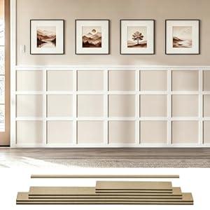 Pre-Cut Board and Batten Wainscoting Kit, 28‑Pc Set Assemble Accent Decor, 7pcs 43.3" decorative trims, 6pcs 40" wide trims, 12pcs 17.7" short trims and 3pcs 40" narrow edge trims