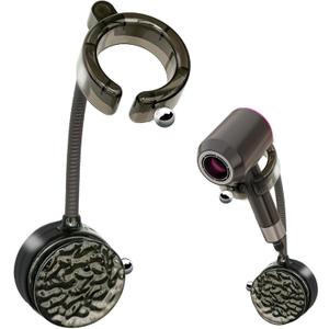 Hair Dryer Holder Wall Mounted with Vacuum Suction Cup 360° Rotating Height Adjustable Bathroom Blow Dryer Stand, No Drill Organizer with Elastic Band Hook for Hair Ties. (Black)