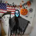 Grim Reaper Costume Kids,Scary Halloween Costumes for Boys Girls, LED Mask,Hooded Cloak,Scythe,Gloves Included (Large, Black)