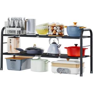 Expandable Under Sink Organizer with 10 Removable Panels, Adjustable Storage 2-Tier Shelf for Kitchen, Bathroom, Pantry,Multi-Purpose Expandable Cabinet Shelf Rack (19-35.5 Inch) (Brown, Large)