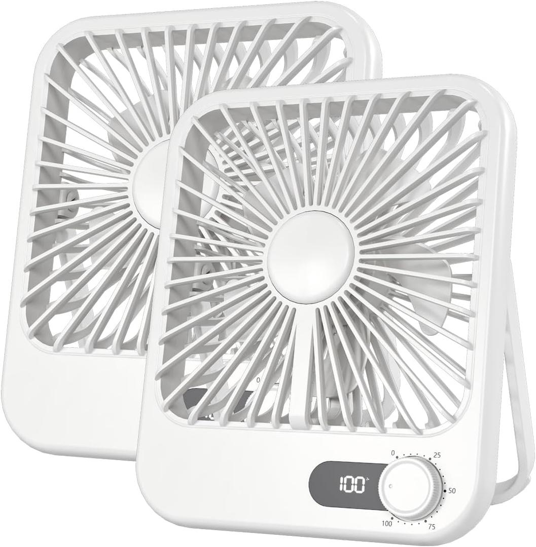 2 Pack Portable Travel Fan 5000mAh, 20 Hours Battery Life 6.8" Small Criuse Fan with 100 Speed,Digital Display, Rechargeable Battery Operated Quiet Personal Fan for Desk Office Bedroom Outdoor