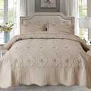 Cmfshape Oversized Floral Embroidery Quilt,3 Pieces California King Quilt Bedding Set,Classic Diamond Pattern Quilt,Ultra Soft Lightweight Reversible Bedspread Coverlet for All Season(Taupe,114"x102")