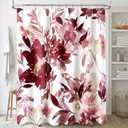 Burgundy Red Floral Shower Curtain, Watercolor Flower Shower Curtain for Bathroom, Modern Abstract Ink Decorative Fabric Shower Curtain Set with Hooks 72x72