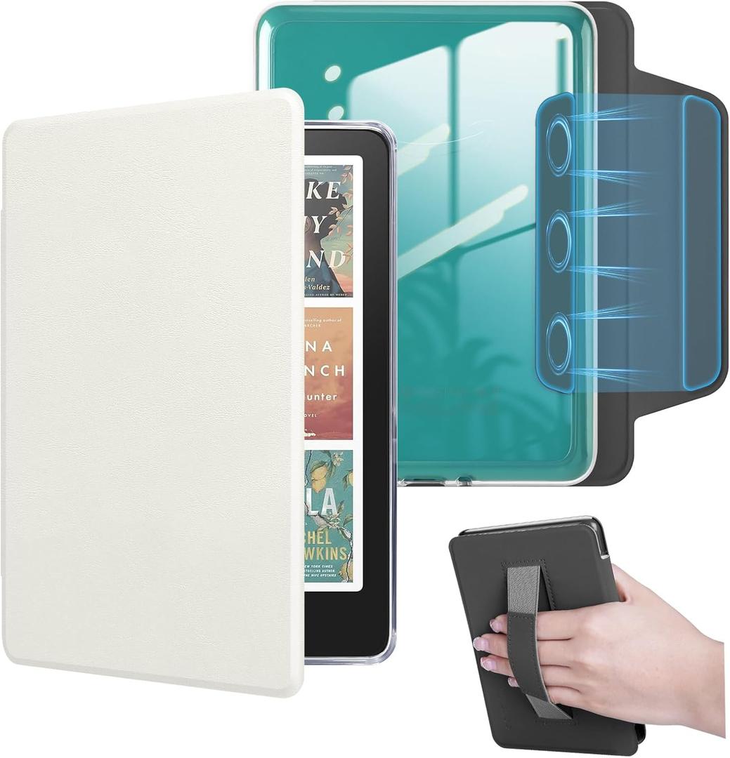 Detachable Magnetic Case for All-New 7" Kindle Paperwhite 12th Gen &Kindle Colorsoft 2025 with Hand Strap, PU Leather Cover and Transparent Hard Back Shell with Auto Sleep/Wake,Beige