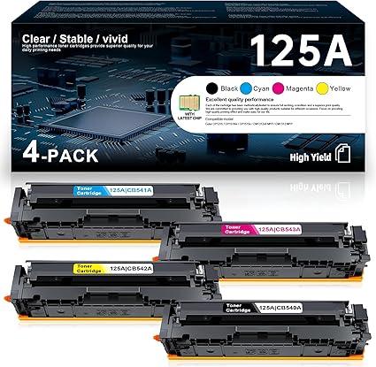 125A Toner Cartridge High Yield Compatible for HP 125A Color Laserjet CM1312 MFP CM1312nfi CP1515n CP1518ni CP1215 CP1515n Printer (4 Pack, Black, Cyan, Yellow, Magenta)