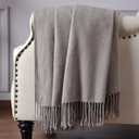 CUDDLE DREAMS Silk Throw Blanket with Hand-Knotted Fringe, Natural, Soft & Breathable (Gray)