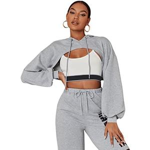 SweatyRocks Women's Solid Black Long Sleeve Pullover Crop Top Hoodie, L
