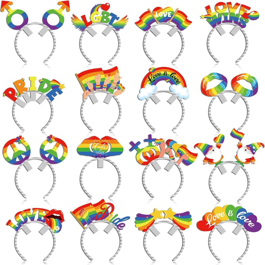 Blosssound 16 Pcs Rainbow Headband Gay Pride Headband LGBT Hair Hoops Rainbow Hair Accessories Headwear for Gay Pride Lesbian LGBTQ Party Favors Supplies Costume Outfits Equality Parade Decorations