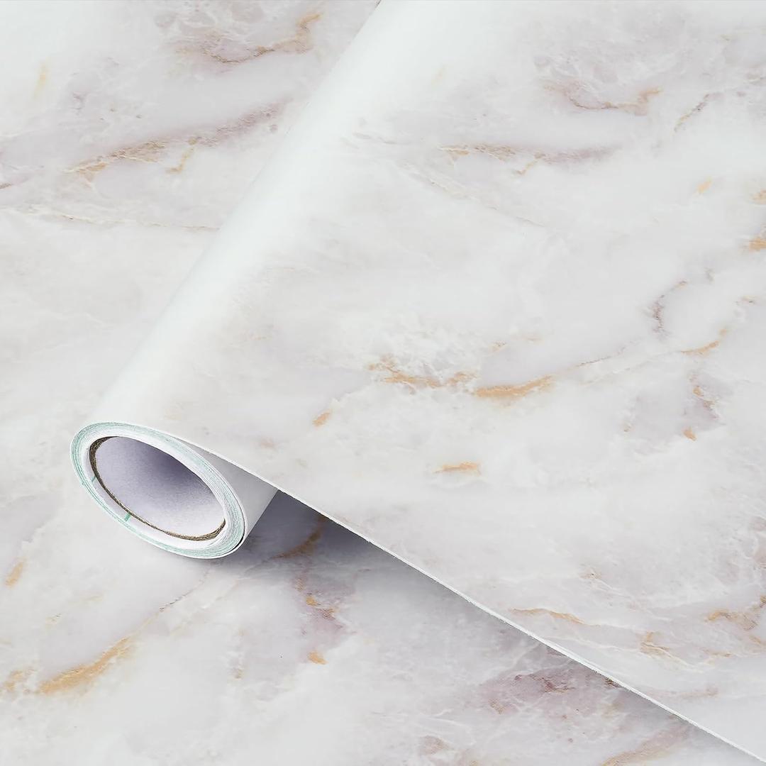 rabbitgoo Marble Contact Paper for Countertops, Self Adhesive Peel and Stick Wallpaper, Removable Kitchen Counter Top Contact Paper for Old Furniture, Gold Matte Granite, 23.6 x 196.8 Inch