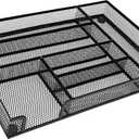 Metal Mesh Desk Drawer Organizer Tray, 6-Compartment Office Drawer Organizer for Pens Supplies, 12.6"x8.27"x1.57" Black (1pc packed black)