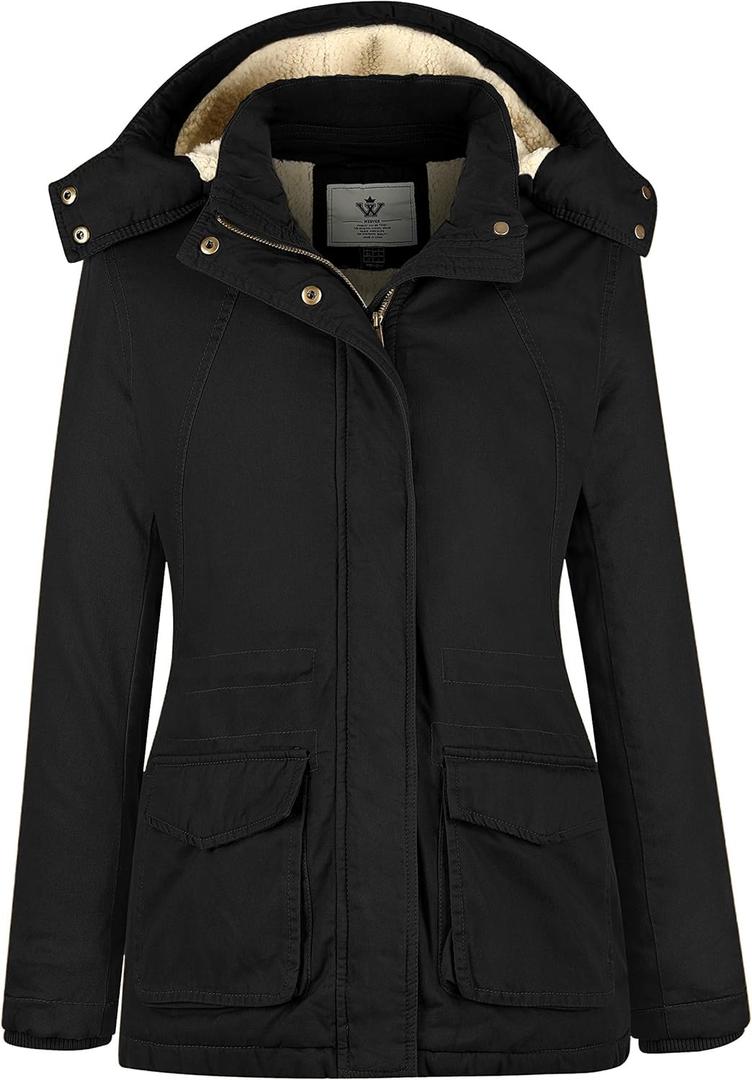Wenven Women's Winter Warm Sherpa Lined Jacket Heavy Parka Coat with Hood (XX-Large, Black)