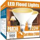 Gonhom Par38 led Flood Lights Outdoor Light Bulb,Dimmable 1800LM,20W Replace up to 200W,Outdoor Flood Light Bulbs for Backyard,Garage,Porch,Garden,2 Pack 2700K Warm Light