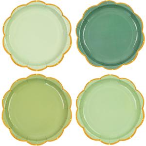 48 Pcs Sage Green Scalloped Paper Plates,7 Inch Gradient Green Dessert Party Plates with Gold Foil Disposable Cake Plate Decorative Dinner Serving Plate for Birthday Wedding Graduation Party Supplies