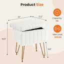Sweetcrispy Vanity Stool Chair with Storage, Ottoman Faux Fur Soft Padded Makeup Footstools Seat with 4 Metal Legs Anti-Slip Adjustable Feet Modern Cute Small Footrest for Home Entryway Bedroom White, 12.2"D x 16"W x 18.9"H