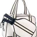 PU Leather Women Sports Shoulder Gym Bag Pickleball Duffle Bag Pickleball Tote Bag with Front Pocket for 2 Paddles, Inner Storage Pockets, Mesh Water Bottle Holder and Adjustable Shoulder Strap (White)