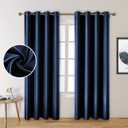 HOMEIDEAS 2 Panels Navy Blue Faux Silk Blackout Curtains, 52 X 96 Inch Room Darkening Satin Thermal Insulated Window Drapes for Bedroom, Indoor