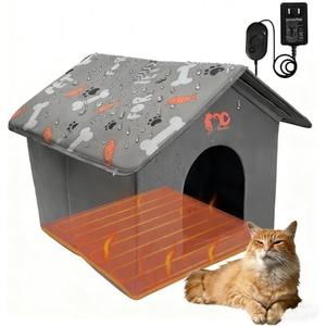 GeerDuo Heated Cat House, 3 Adjustable Temperature Indoor Dog House, Pressure Activated, Chew-Resistant Cord, Warm Shelter for Cats & Small Dogs(Pearl Cotton)