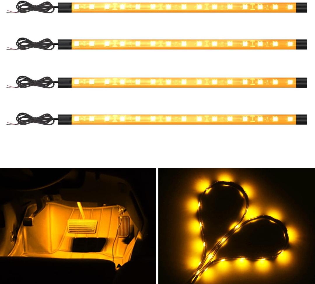 YM E-Bright Amber/Yellow Led Strip Lights for Cars 5050 SMD Waterproof Golf Cart Underglow Lights for Motorcycles Boat Scooter Bike Interior Exterior Decoration DC-12V,Pack of 4