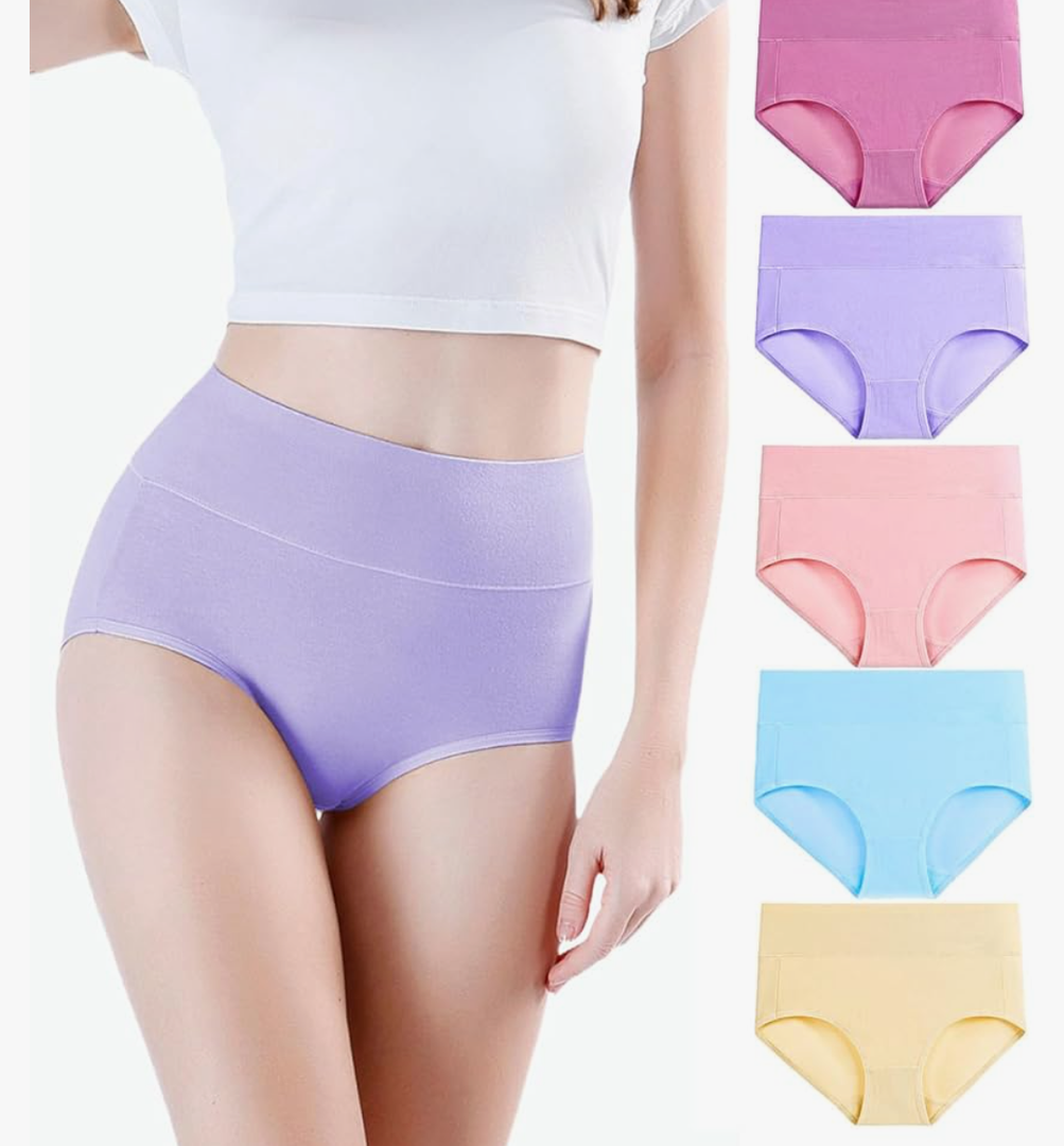 wirarpa Women's Underwear High Waisted Ladies Cotton Panties Soft Full Coverage Briefs 5 Pack M