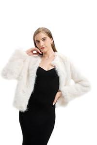 GRAN ORIENTE Faux Fur Coat For Women, Fuzzy Fluffy Winter Warm Cropped Outerwear With Pockets GK174-White-XL