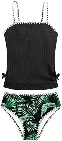 Girls Tankini Swimsuits Two Piece Bathing Suit Drawstring Swimwear Set for Girl 11-12Y