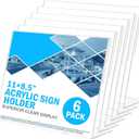 Acrylic Sign Holder 8.5 x 11 Horizontal 6 Pack Slant Back Acrylic Stands for Display Plexiglass Clear Acrylic Display Stands for Ad Frame, Picture Photo Frames, Promotions, Restaurants, Office