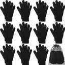 Cooraby 12 Pairs Winter Magic Gloves Stretchy Warm Knit Gloves with Mesh Storage Bag for Men or Women (Medium, Black)