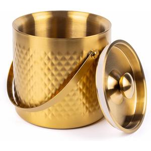 3L Double-Wall Insulated Stainless Steel Ice Bucket with scoop for Cocktail Bar - Metal Ice Bucket for freezer with Lid for parties,Camping,and More!champagne bucket,bar cart accessories(gold)