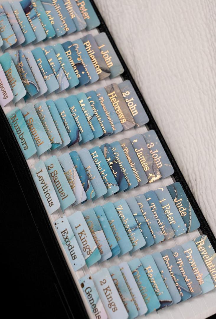UPAFEXXI-Laminated Bible Tabs (Gold Foil Embossed Lettering), Bible Tabs for Women and Men, Reposition Large Print Stickers, Easy to Read and Apply, 80 Chapters Labels for Easy Navigation (Blue)
